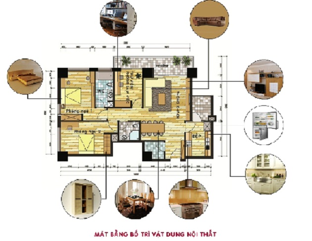 Bảng mô tả cụ thể mặt bằng bố trí vật dụng nội thất tương ứng